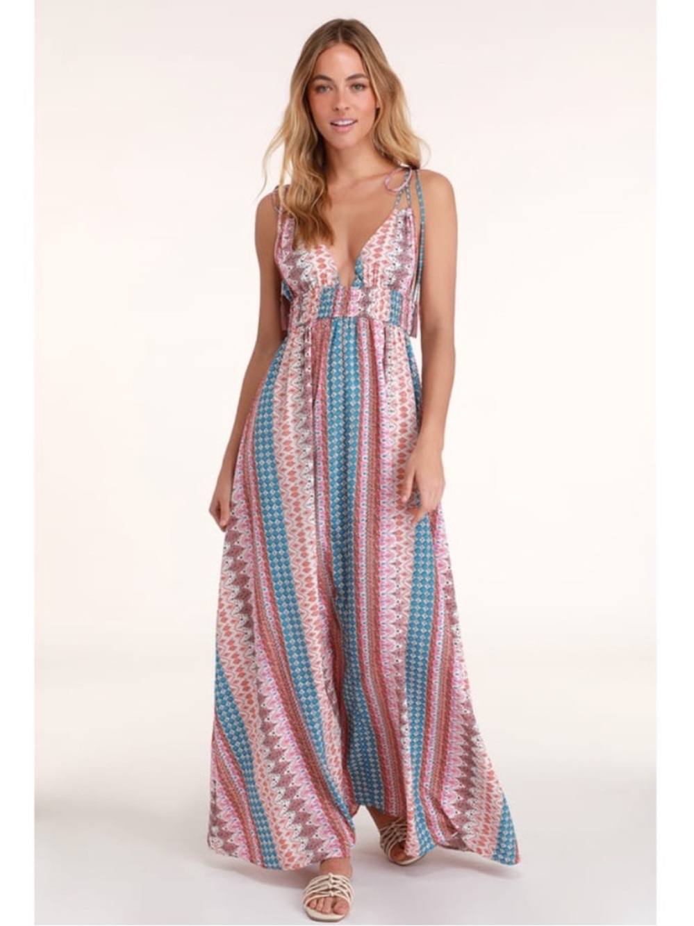 Lulu’s Maxin Relaxin Babydoll Mix Media Maxi Dress S